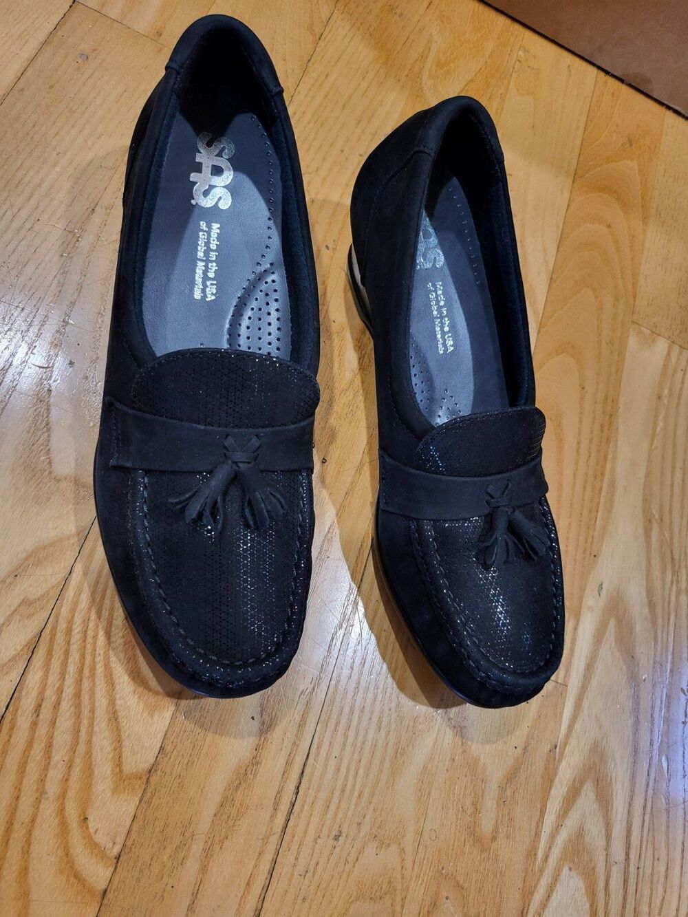 SAS Womens Taylor Slip-On Wedge Shoes Size 7.5 Narrow Soft Leather Comfort Black